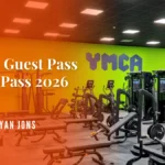 YMCA Guest Pass, YMCA, Guest Pass, Gym Guest Passes, Gym Free Trials, Family Gyms, Community Centers, YMCA exterior building sign, person checking in at YMCA front desk with guest pass, group of people in YMCA pool