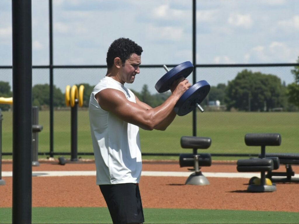 Man lifting weights at outdoor gym